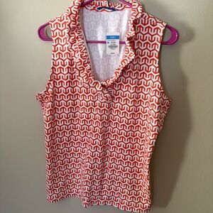 New J. McLaughlin White Coral Geo Print sky lattice Tank Top XL Golf NWT
